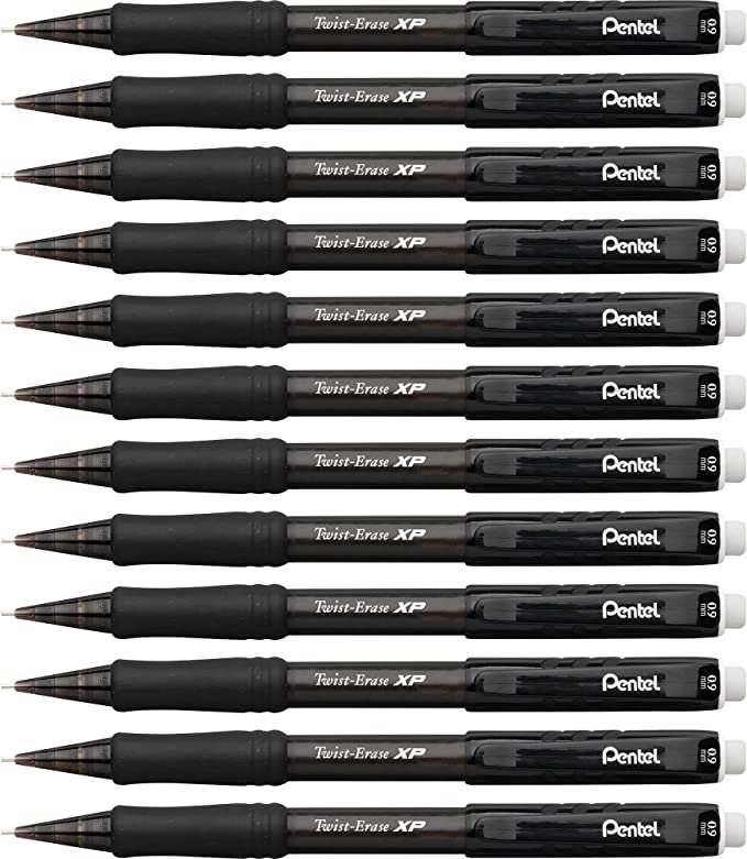 Pentel Twist-Erase Express Mechanical Pencils, 0.9 mm, Smoke Barrel, Pack Of 12