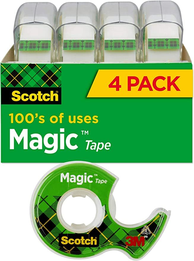 Scotch Magic Tape, 4 Rolls, Numerous Applications, Invisible, Engineered for Repairing, 3/4 x 300 Inches, Boxed