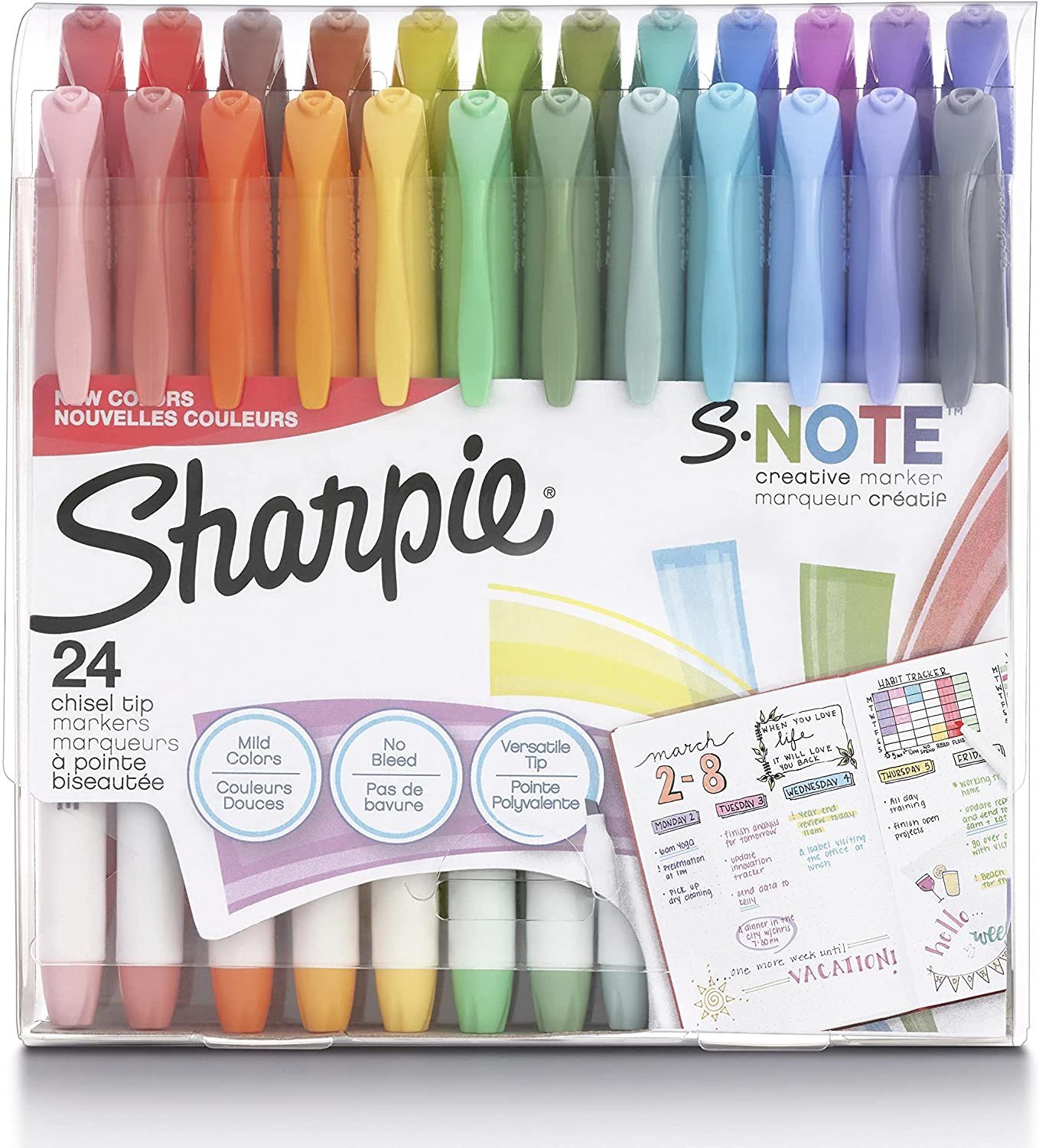 Sharpie S-Note Creative Markers, Highlighters, Assorted Colors, Chisel Tip, 24 Count