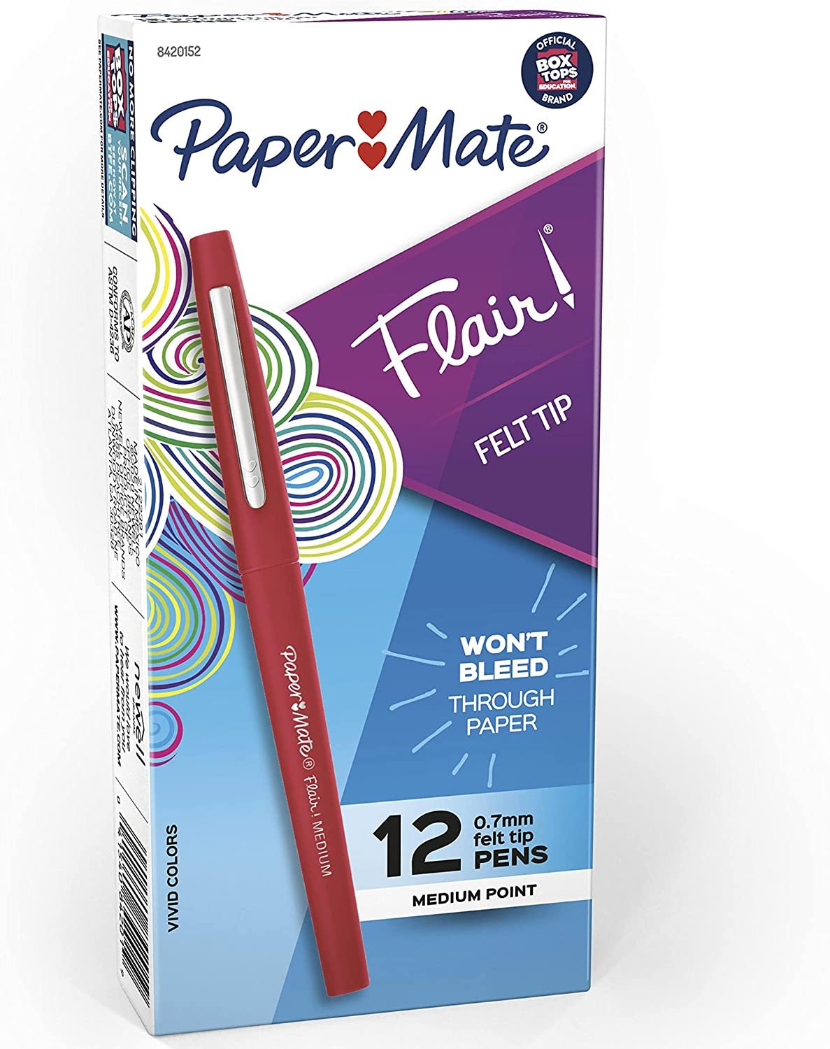 Paper Mate Flair Felt Tip Pens, Medium Point (0.7mm), Red, 12 Count
