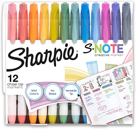 Sharpie S-Note Creative Markers, Highlighters, Assorted Colors, Chisel Tip, 12 Count
