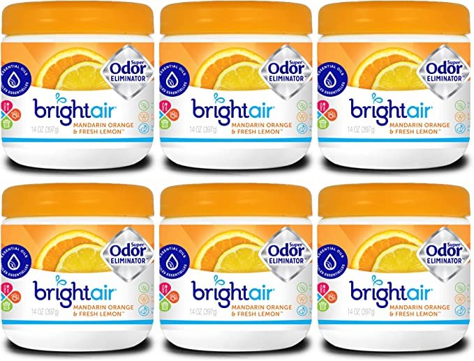 Bright Air Solid Air Freshener and Odor Eliminator, Mandarin Orange and Fresh Lemon Scent, 14 Oz Each, 6 Pack