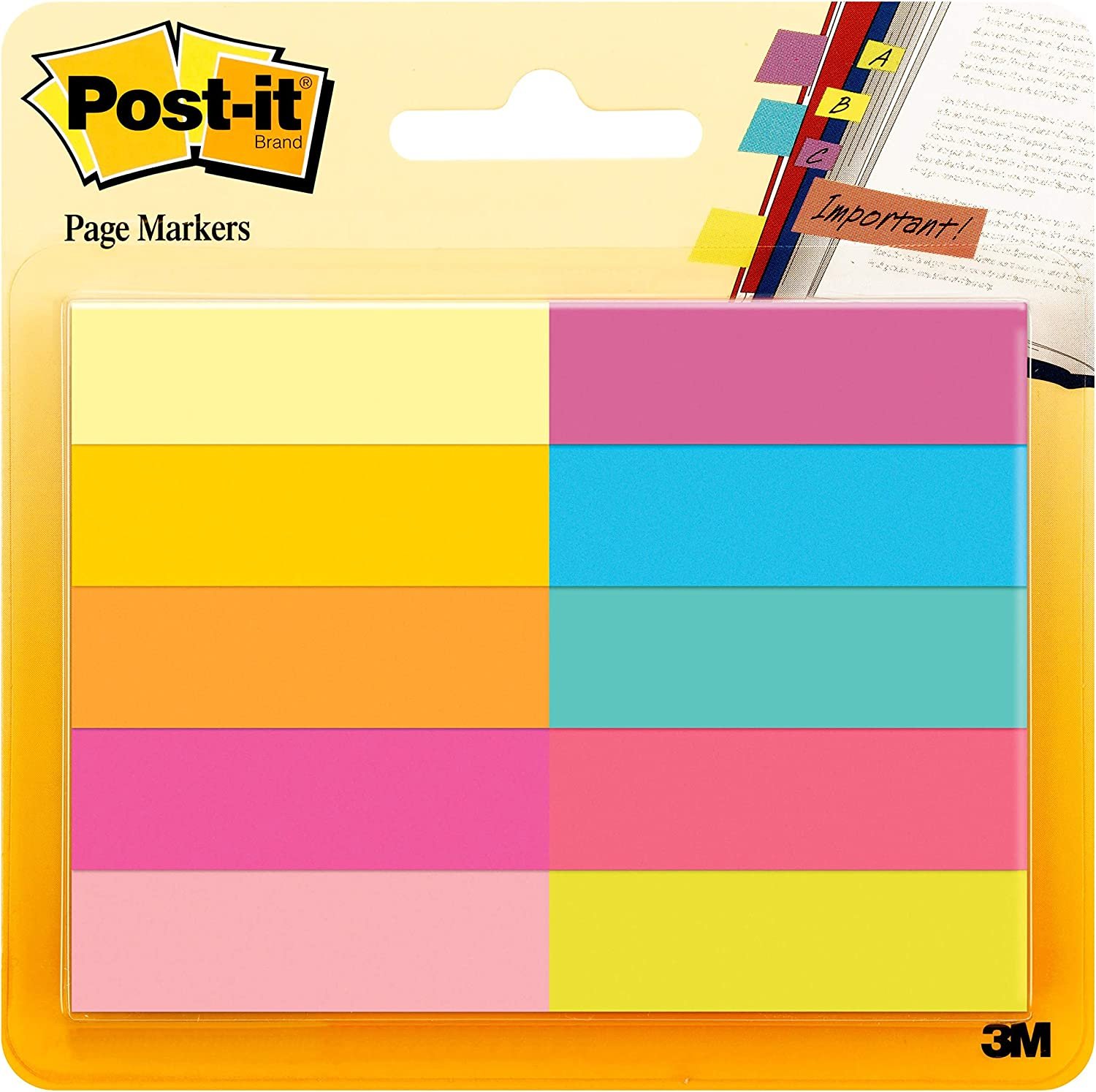 Post-it Page Markers, 1/2 in x 1 3/4 in, Assorted Bright Colors, 50 Sheets/Pad, 10 Pads/Pack (670-10AB)