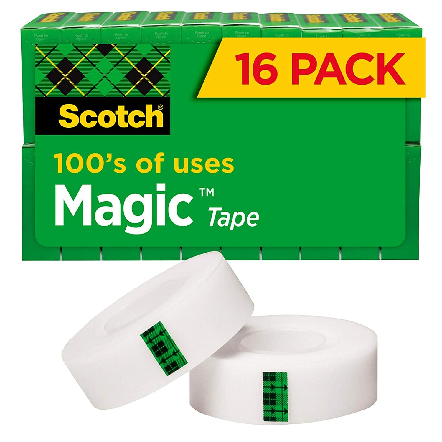 Scotch Magic Tape, 16 Rolls, Numerous Applications, Invisible, Engineered for Repairing, 3/4 x 1000 Inches, Boxed (810K16 )