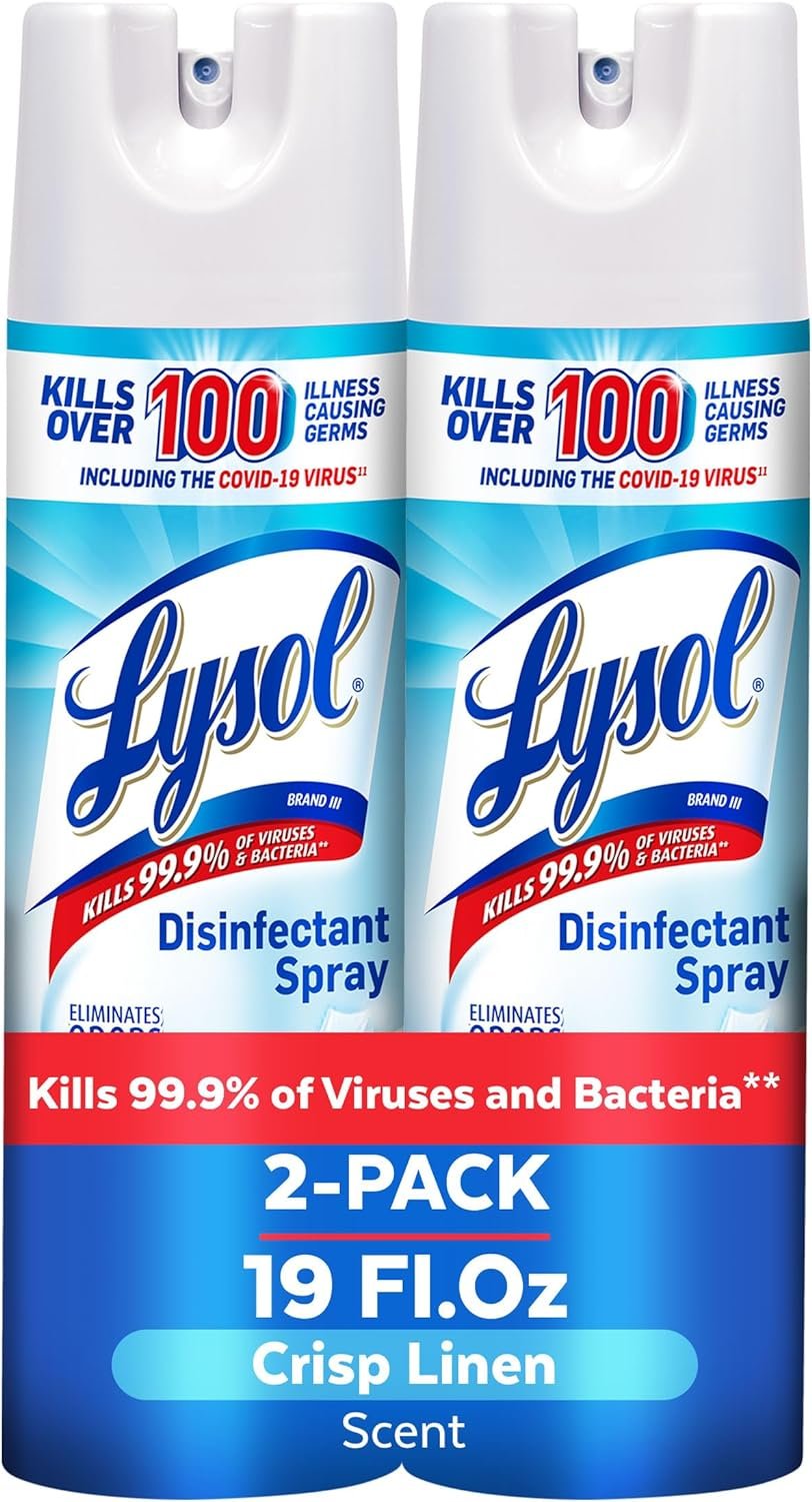 Lysol Disinfectant Spray, Sanitizing and Antibacterial Spray, For Disinfecting and Deodorizing, Crisp Linen, 19 Fl. Oz (Pack of 2)