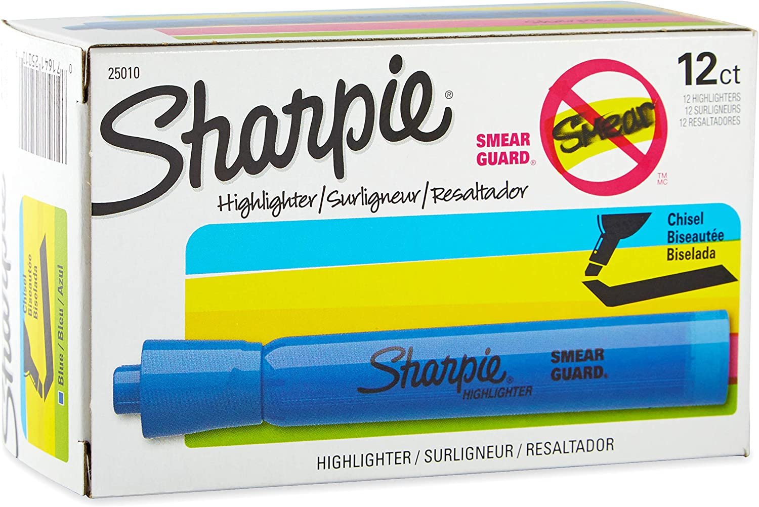Sharpie Tank Style Highlighters, Chisel Tip, Fluorescent Blue, 12 Count