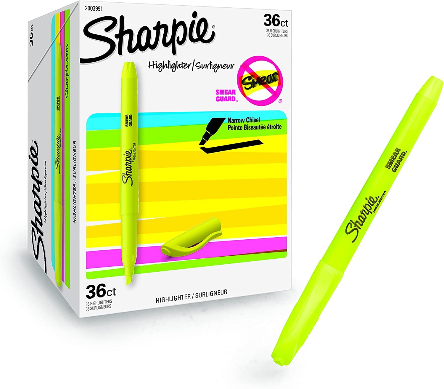 Sharpie 2003991 Pocket Highlighters, Chisel Tip, Fluorescent Yellow, 36 Count