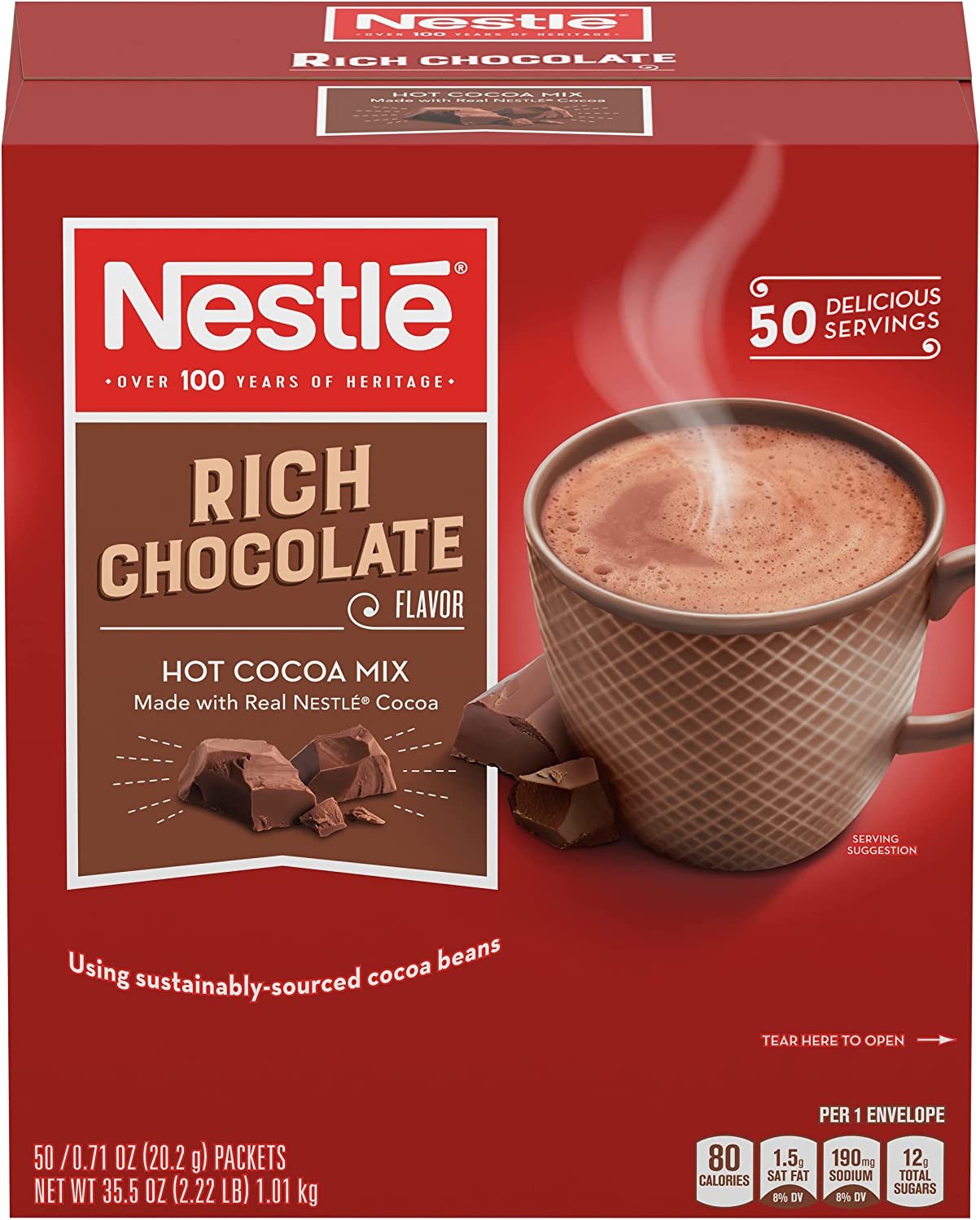 Nestle Hot Chocolate Mix, Hot Cocoa, Rich Chocolate Flavor, Made with Real Cocoa, 0.71 oz Packets (Pack of 50)