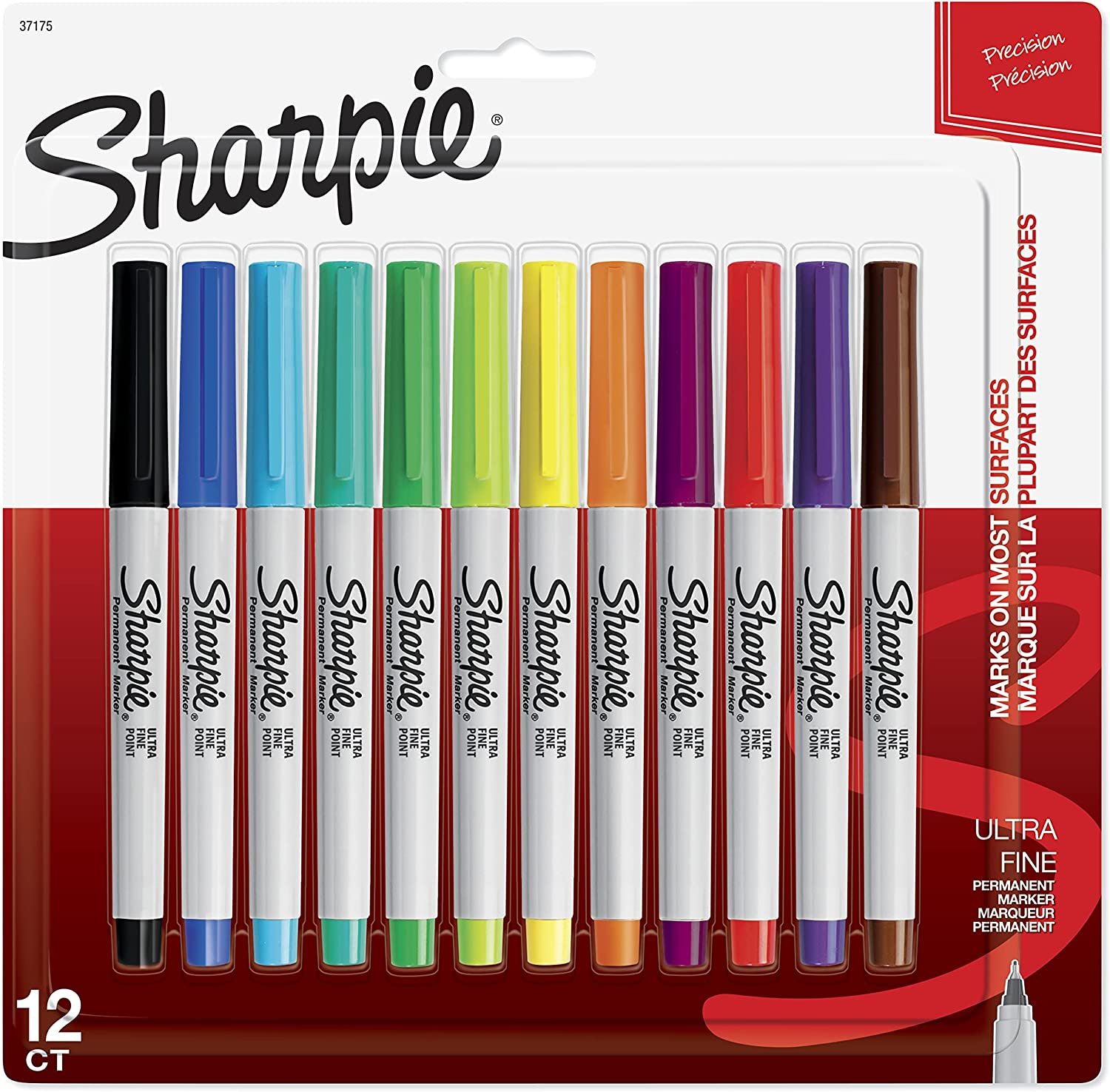 Sharpie 37175PP Permanent Markers, Ultra-Fine Point, Assorted Colors, 12 Pack