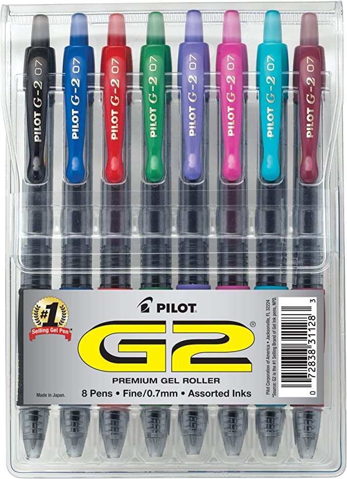 PILOT G2 Premium Refillable and Retractable Rolling Ball Gel Pens, Fine Point, Assorted Color Inks, 8-Pack Pouch (31128)