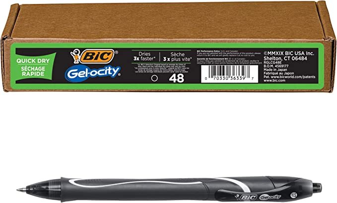 BIC Gel-Ocity Quick Dry Gel Pens, Medium Point Retractable (0.7mm), Black Ink Gel Pen, 12-Count
