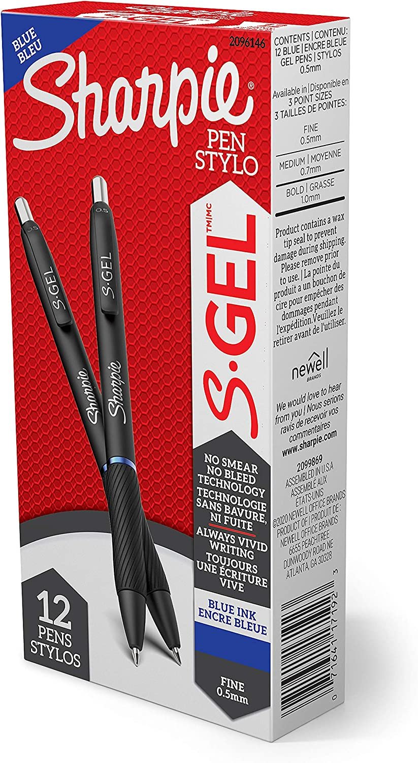 Sharpie S-Gel, Gel Pens, Fine Point (0.5mm), Blue Ink Gel Pen, 12 Count