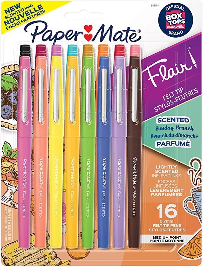Paper Mate Flair, Scented Felt Tip Pens, Assorted Sunday Brunch Scents and Colors, 0.7mm, 16 Count