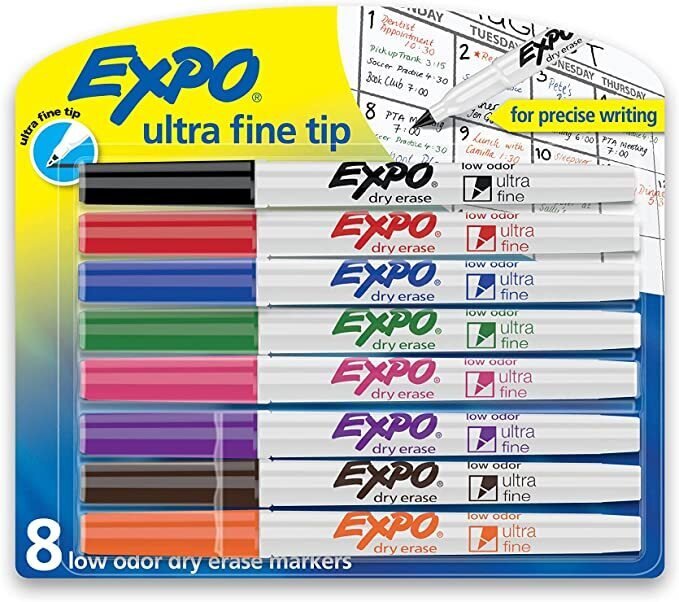 EXPO Low Odor Dry Erase Markers, Ultra-Fine Tip, Assorted Colors, 8 Pack