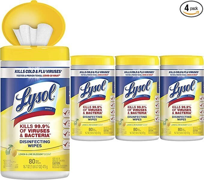 Lysol Disinfectant Wipes, Multi-Surface Antibacterial Cleaning Wipes, For Disinfecting and Cleaning, Lemon and Lime Blossom, 80 Count (Pack of 4)