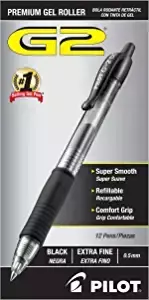 PILOT G2 Premium Refillable and Retractable Rolling Ball Gel Pens, Extra Fine Point, Black Ink, 12-Pack (31002)