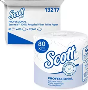 Scott Professional 100% Recycled Fiber Standard Roll Bathroom Tissue (13217), 2-Ply, White, 80 Rolls / Case, 473 Sheets / Roll, 37,840 Sheets / Case