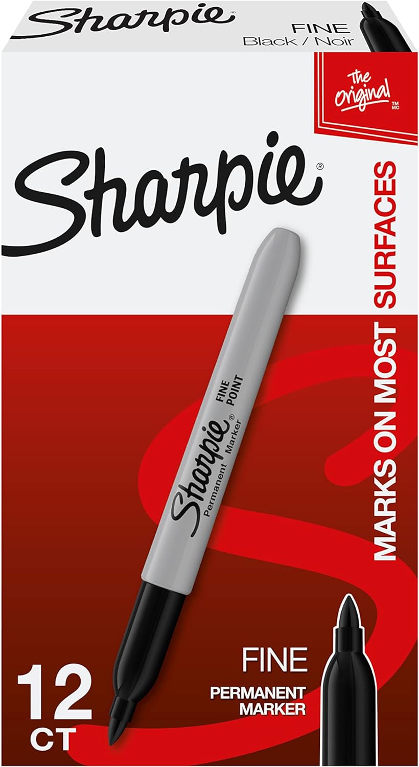 Sharpie Permanent Markers Set, Quick Drying And Fade Resistant Fine Point Marker For Wood, Plastic, Paper, Metal, And More, Drawing, Coloring, And Poster Marker , Black, 12 Count