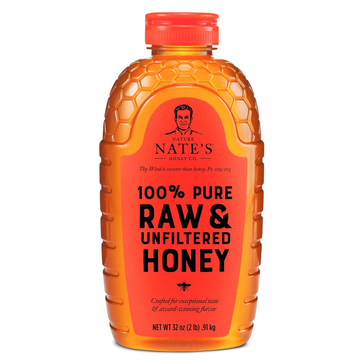 Nate's 100% Pure, Raw & Unfiltered Honey - Award-Winning Taste, 32oz. Squeeze Bottle