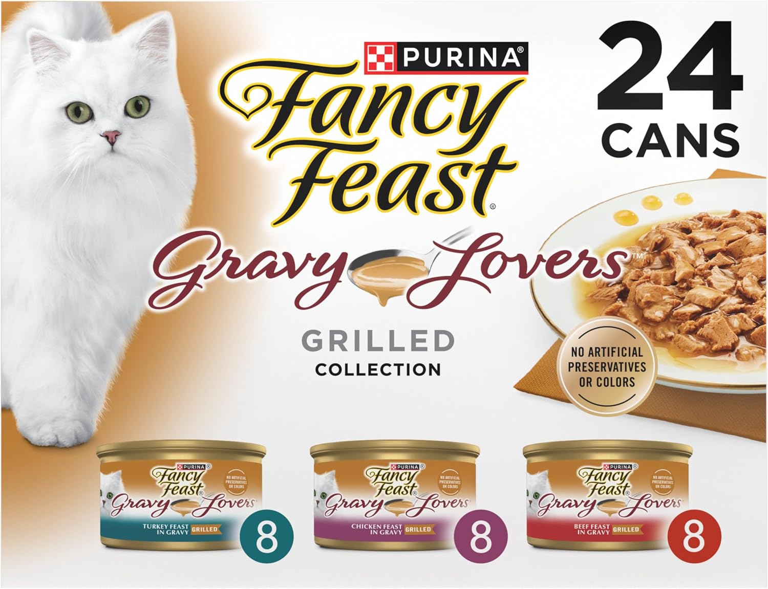 Purina Fancy Feast Gravy Lovers Poultry and Beef Grilled Gourmet Wet Cat Food Variety Pack - 3 Ounce (Pack of 24)