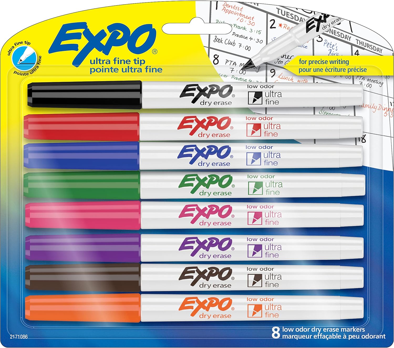 EXPO Low Odor Dry Erase Markers, Ultra-Fine Tip, Assorted Colors, 8 Count